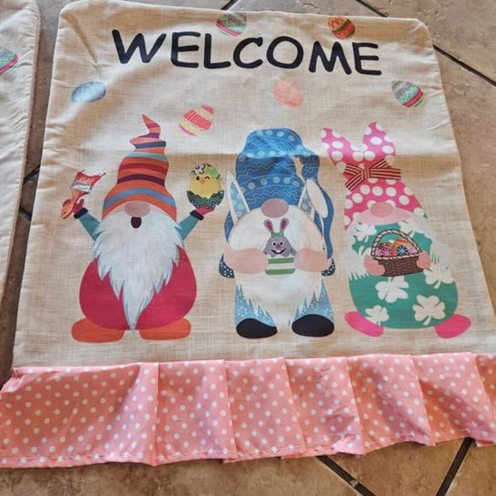 Easter Chair Back Covers Set of 2 Gnomes 20.5" x 18.5" Spring Decor